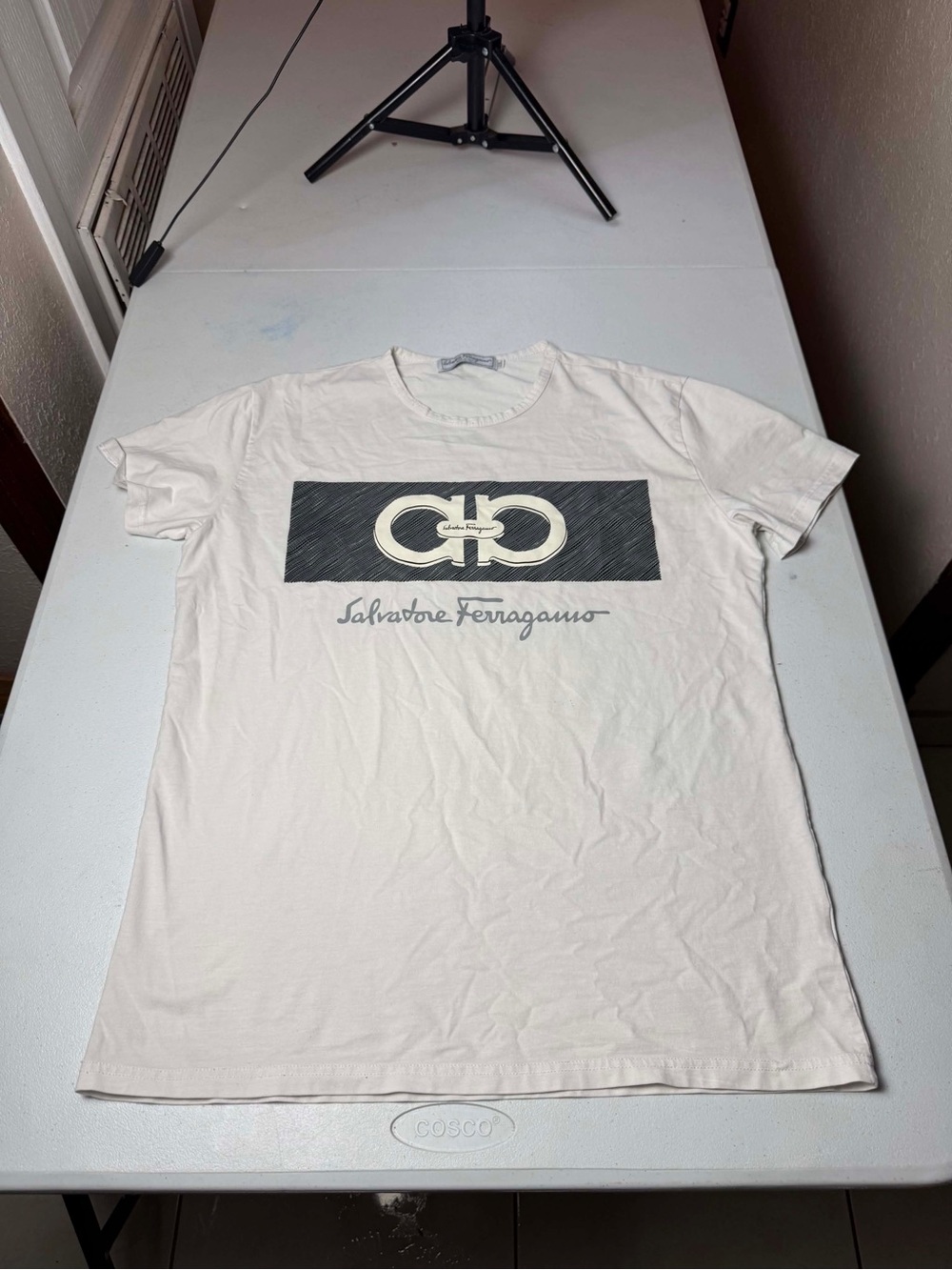 Salvatore Ferragamo T-shirt bold black horizontal block Sz XXL FITS SMALLER